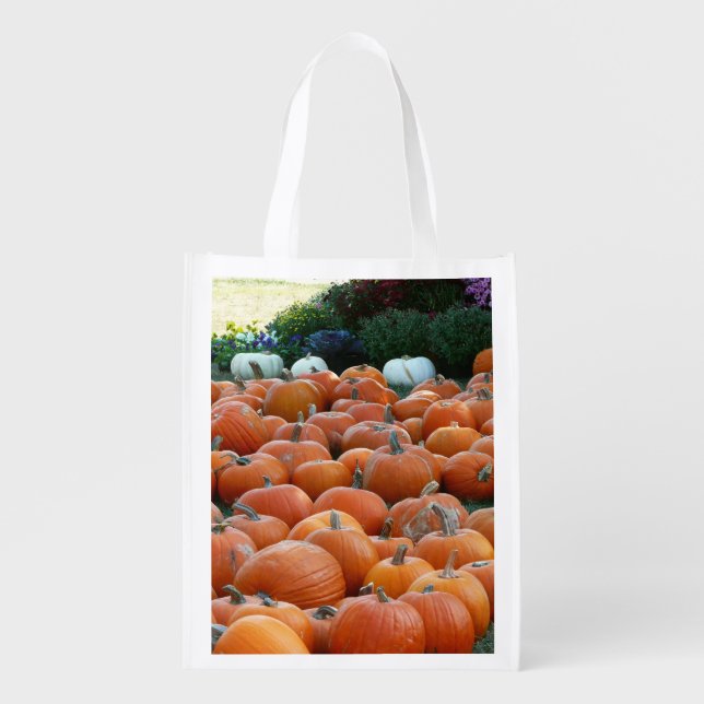 Pumpkins and Mums Autumn Harvest Photography Grocery Bag (Front)