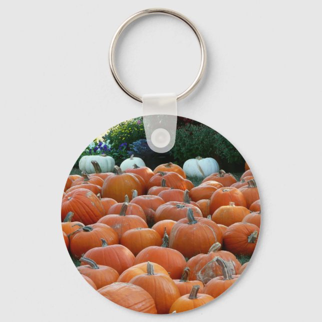 Pumpkins and Mums Autumn Harvest Photography Keychain (Front)