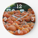 Pumpkins and Mums Autumn Harvest Photography Large Clock