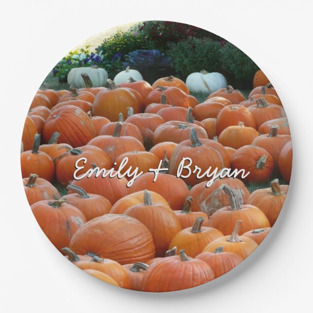 Pumpkins and Mums Autumn Harvest Photography Paper Plates (Front)
