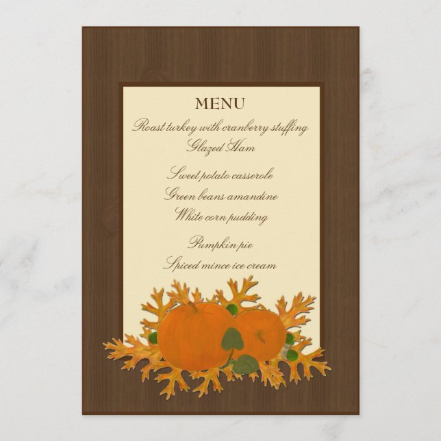 Pumpkins and Oak Leaves Thanksgiving Menu (Front)