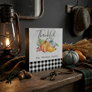 Pumpkins and plaid Custom personalized family Wooden Box Sign