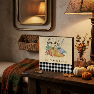 Pumpkins and plaid Custom personalized family Wooden Box Sign