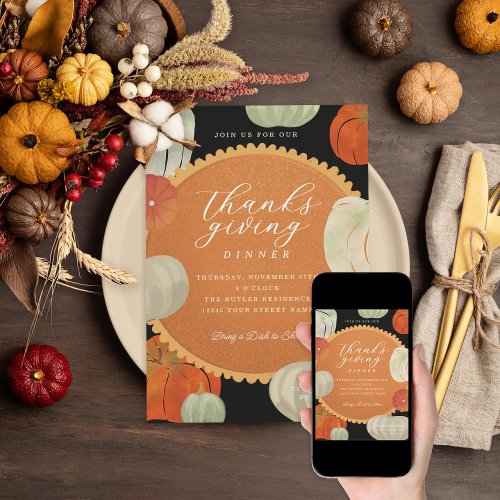 Pumpkins and Pumpkin Pie Thanksgiving Dinner Invitation