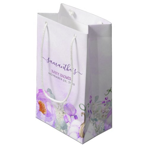 Pumpkins and Purple Flowers Fall Baby Shower Small Gift Bag