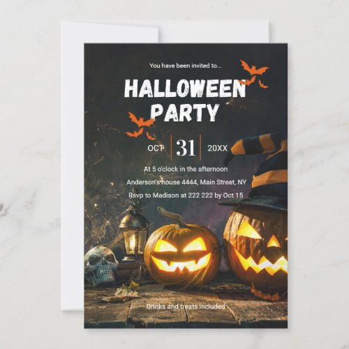 Pumpkins And Skull Halloween Invitation