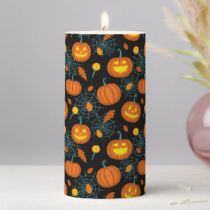 Pumpkins and Spider Webs Pillar Candle