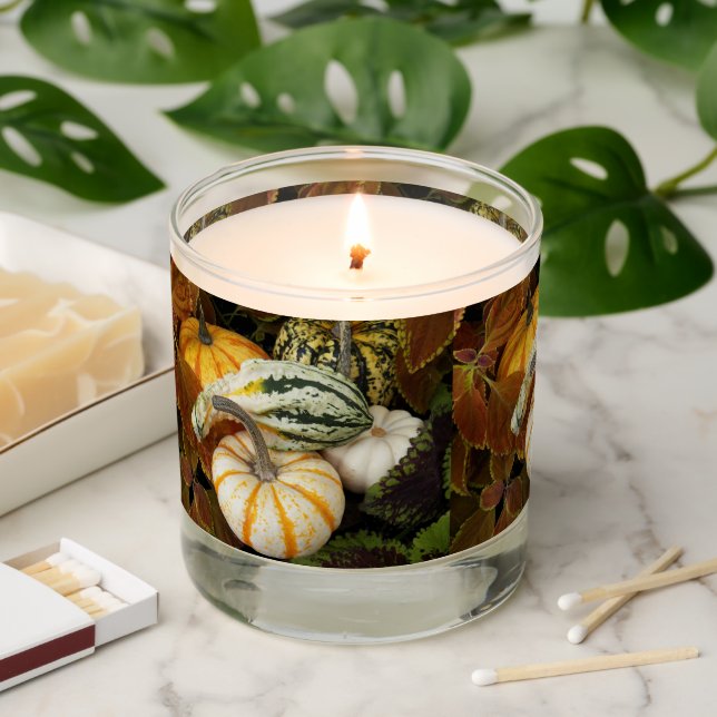 Pumpkins and Squash Pattern Scented Candle (Lit)