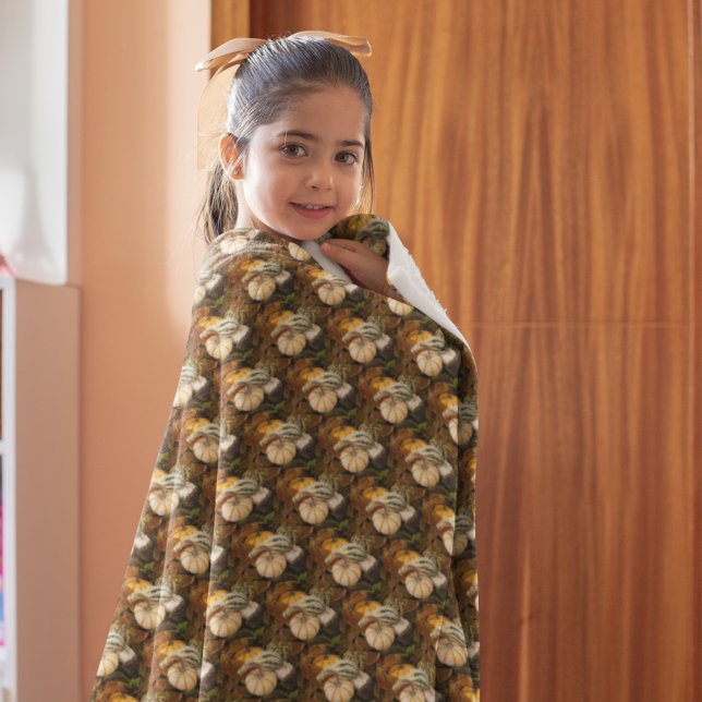 Pumpkins and Squash Still Life Photo Pattern Fleece Blanket (In Situ Front)