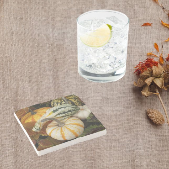 Pumpkins and Squash Still Life Photo Stone Coaster (In Situ)