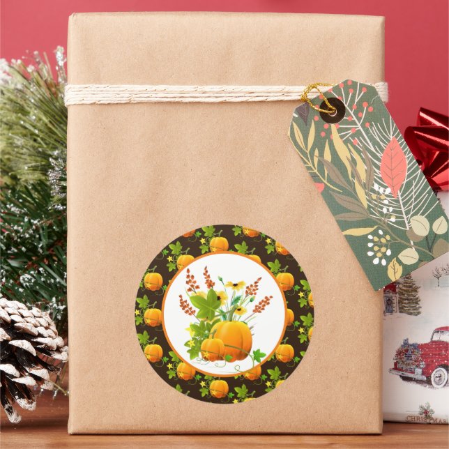 Pumpkins and Sunflowers Fall Season Classic Round Sticker (Holiday)