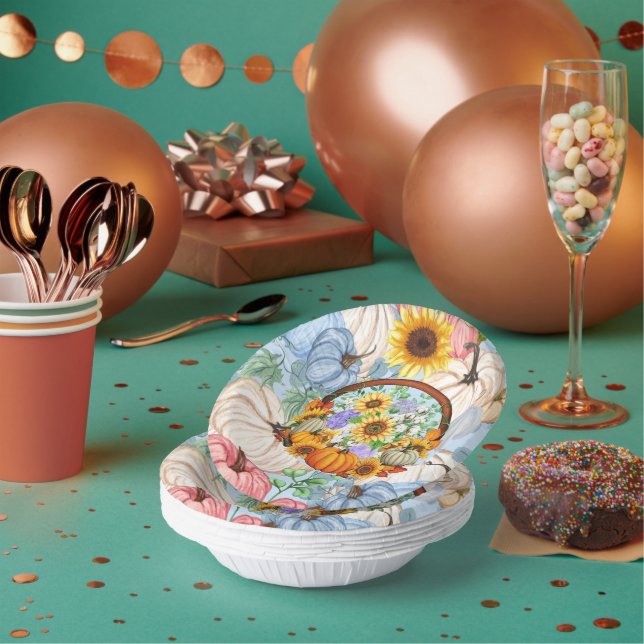 Pumpkins and Sunflowers For Fall Paper Bowls (Multi)