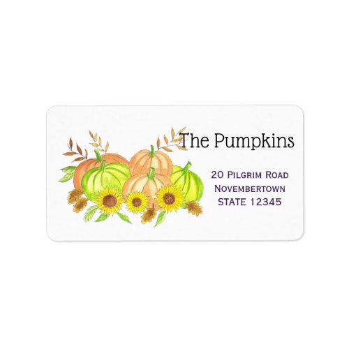 Pumpkins and Sunflowers in watercolor Label