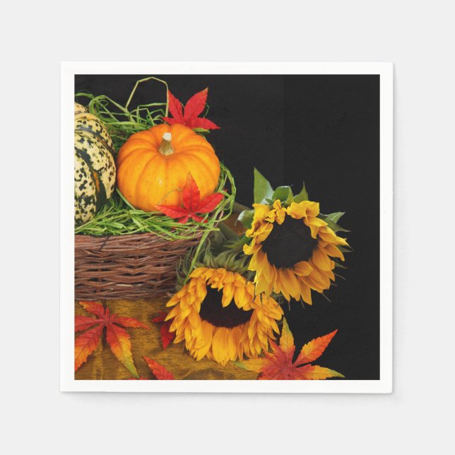 Pumpkins and Sunflowers Paper Napkins (Front)
