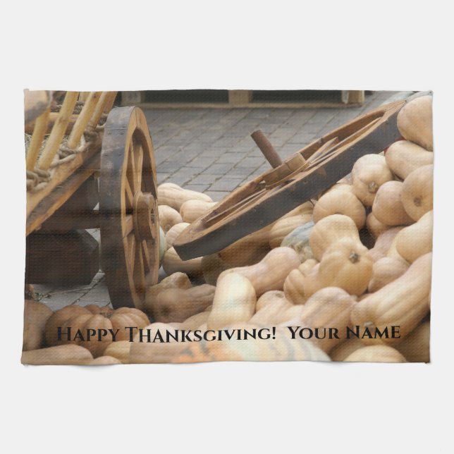 Pumpkins and Wheel Kitchen Towel (Horizontal)