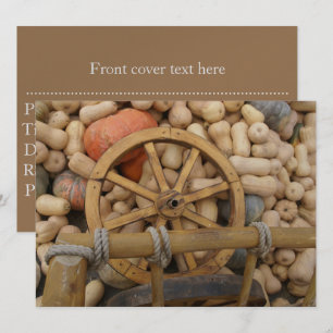 Pumpkins and Wheel of the rural wooden cart Invitation
