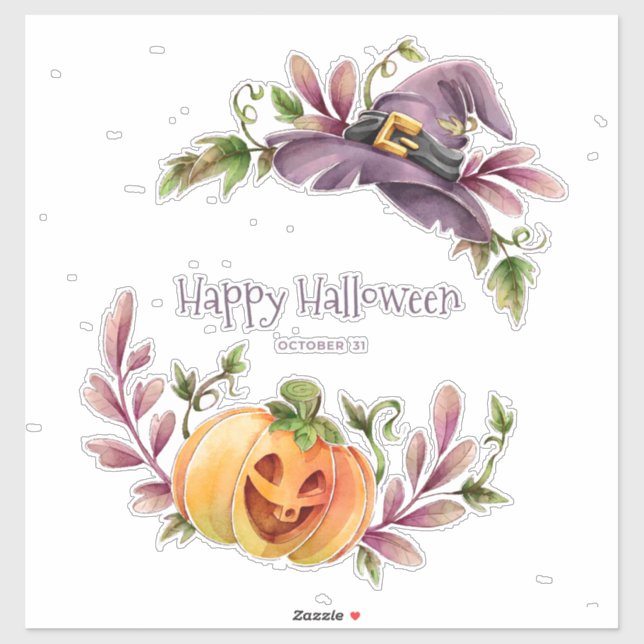 Pumpkins and Witches Hat Halloween Wreath Sticker (Sheet)