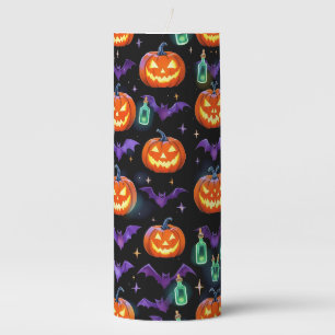 Pumpkins and Witch's Potion, Halloween, by Natasha Pillar Candle