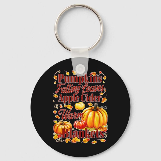 Pumpkins Apple Cider Warm Blankets Leaves Fall Hal Keychain (Front)