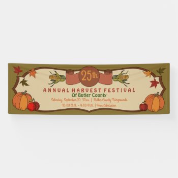 Pumpkins Apples Corn Leaves Fall Harvest Festival Banner by hhbusiness at Zazzle