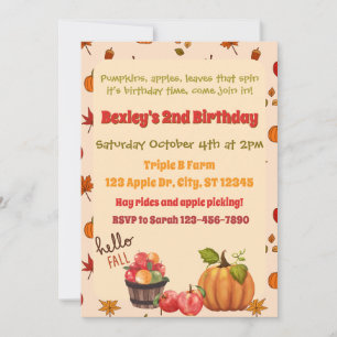 Pumpkins, apples, leaves that spin, Fall birthday Invitation