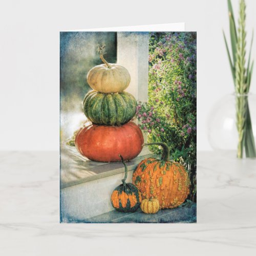 Pumpkins arrangement on front porch card