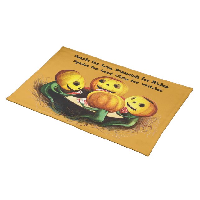 Pumpkins at Cards Halloween Cloth Placemat (On Table)