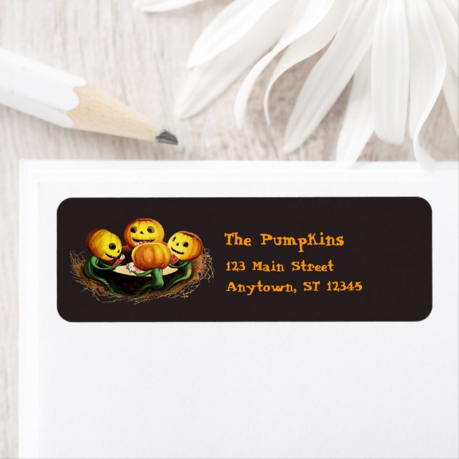 Pumpkins at Cards Halloween Labels Red (Insitu)