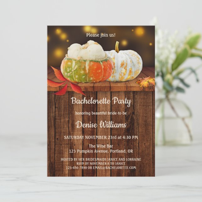 Pumpkins Autumn Bachelorette Party Invitation (Standing Front)