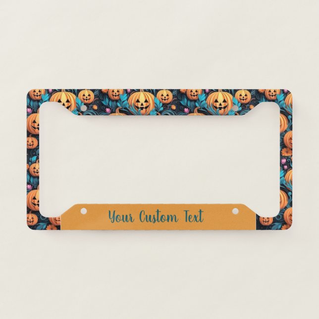 Pumpkins Autumn Fall Halloween Pattern Personalize License Plate Frame (Front)