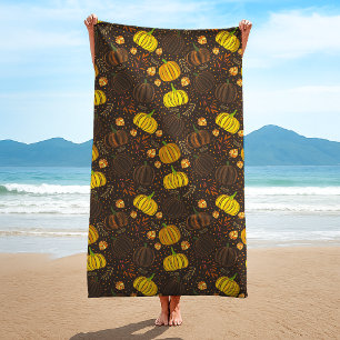 Pumpkins Autumn Fall Harvest Pattern Beach Towel