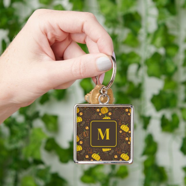 Pumpkins Autumn Fall Harvest Pattern Keychain (Hand)