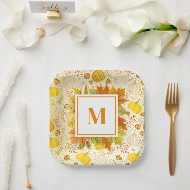 Pumpkins Autumn Fall Harvest Pattern Paper Plates (Wedding)