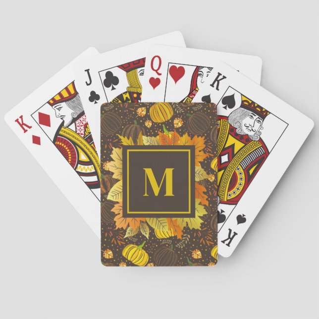 Pumpkins Autumn Fall Harvest Pattern Poker Cards (Back)