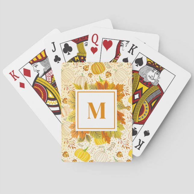 Pumpkins Autumn Fall Harvest Pattern Poker Cards (Back)