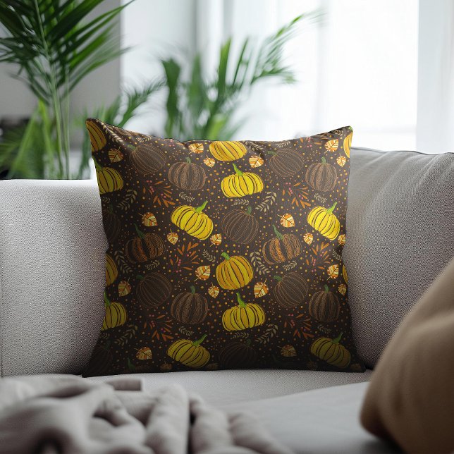Pumpkins Autumn Fall Harvest Pattern Throw Pillow (Creator Uploaded)