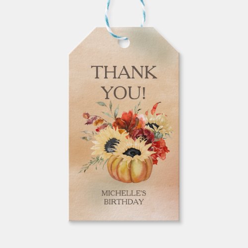 Pumpkins Autumn Floral Flowers Birthday Thank You Gift Tags