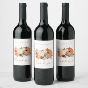 Pumpkins Autumn Florals Names Wedding Thank You  Wine Label