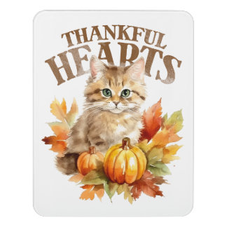 pumpkins, autumn leaves and a cute kitten door sign
