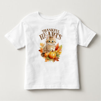 pumpkins, autumn leaves and a cute kitten toddler t-shirt