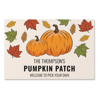 Pumpkins &amp; Autumn Leaves Custom Text Pumpkin Patch Sign