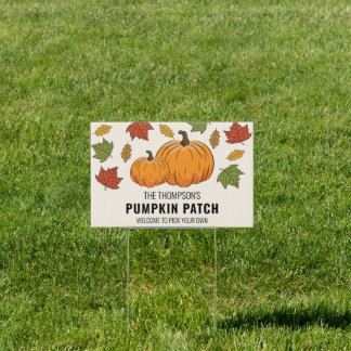 Pumpkins & Autumn Leaves Custom Text Pumpkin Patch Sign