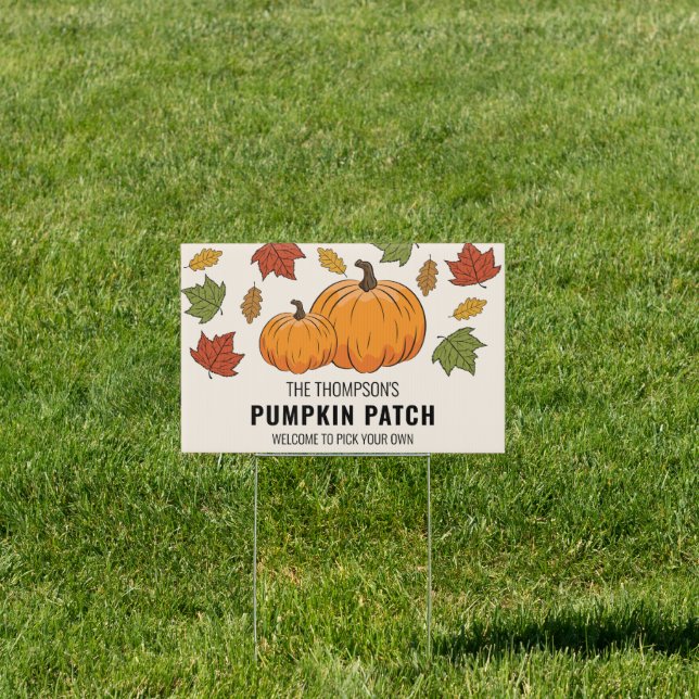 Pumpkins & Autumn Leaves Custom Text Pumpkin Patch Sign (Insitu)