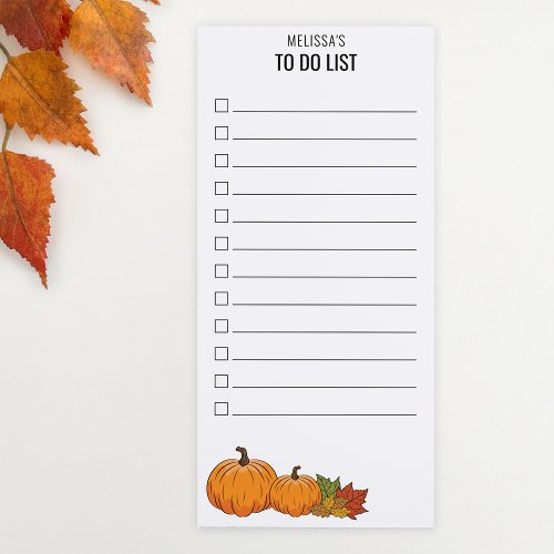 Pumpkins  Autumn Leaves  Custom Text To Do List Magnetic Notepad