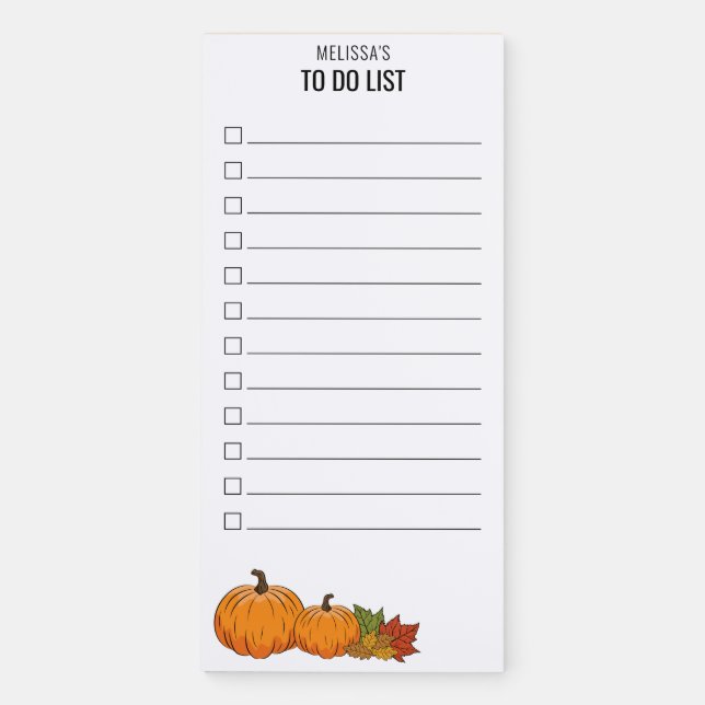 Pumpkins & Autumn Leaves & Custom Text To Do List Magnetic Notepad (Front)