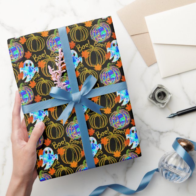 Pumpkins & Autumn Leaves Faux Gold Foil  Wrapping Paper (Gifting)