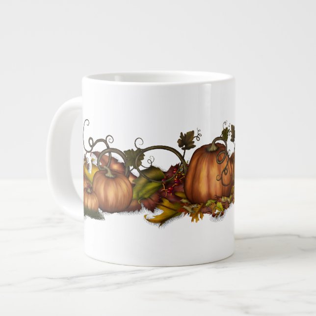 Pumpkins & Autumn Leaves Giant Coffee Mug (Front Left)