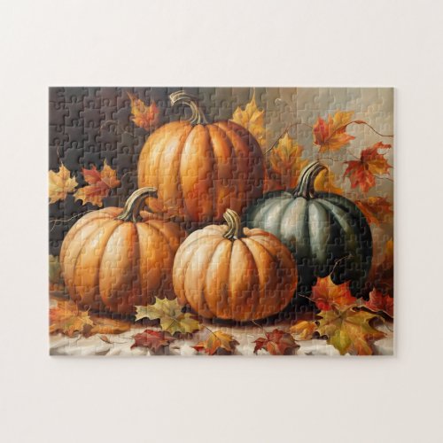 Pumpkins Autumn Leaves Still Life Jigsaw Puzzle