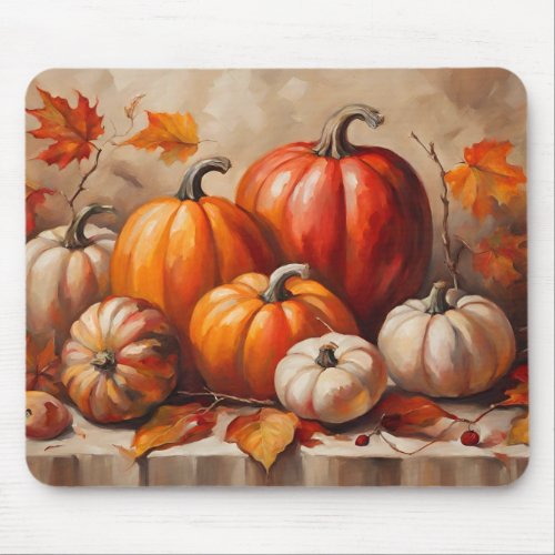 Pumpkins Autumn Leaves Still Life Mouse Pad