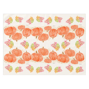 Pumpkins Autumn Leaves Watercolor Handpainted Tablecloth